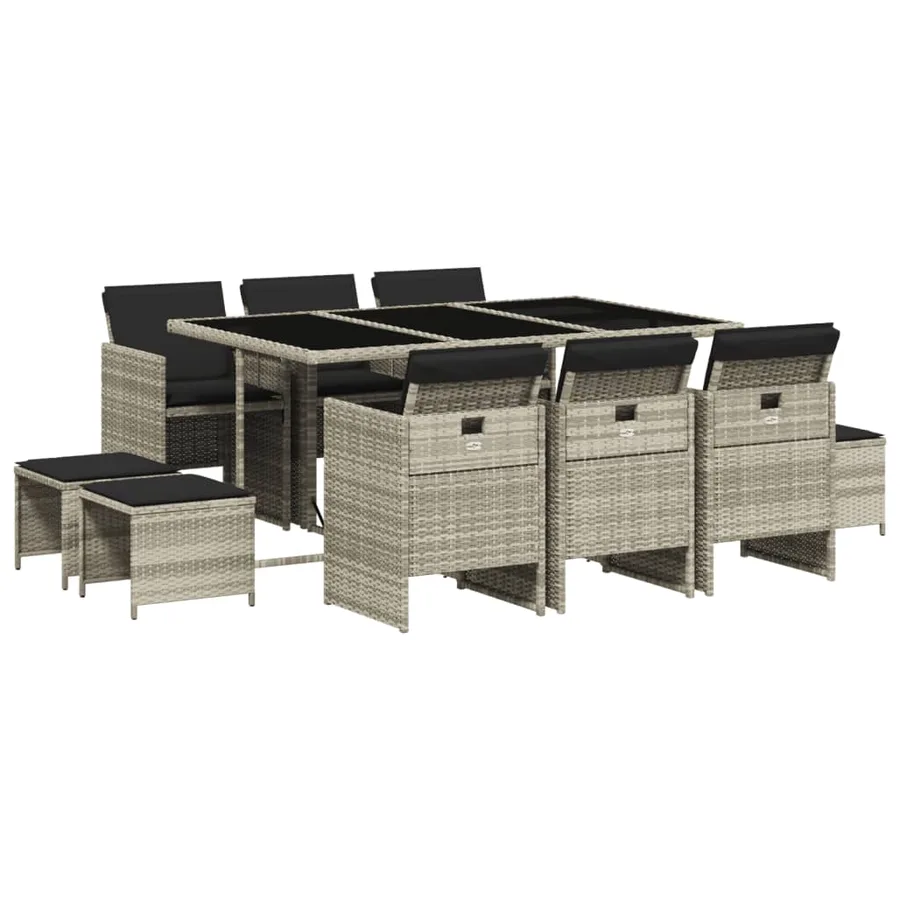 Ensemble à manger de jardin 11pcs avec coussins gris poly rotin - 2