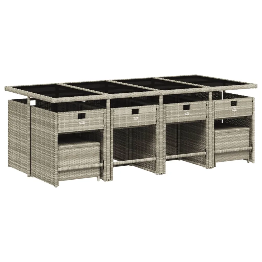Ensemble à manger de jardin et coussins 13 pcs gris clair rotin - 3