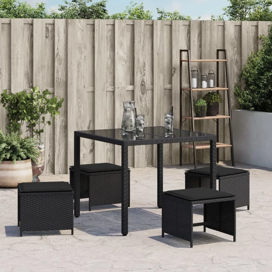 Tabourets de jardin avec coussins 4 pcs noir 40x40x35 cm rotin - 4