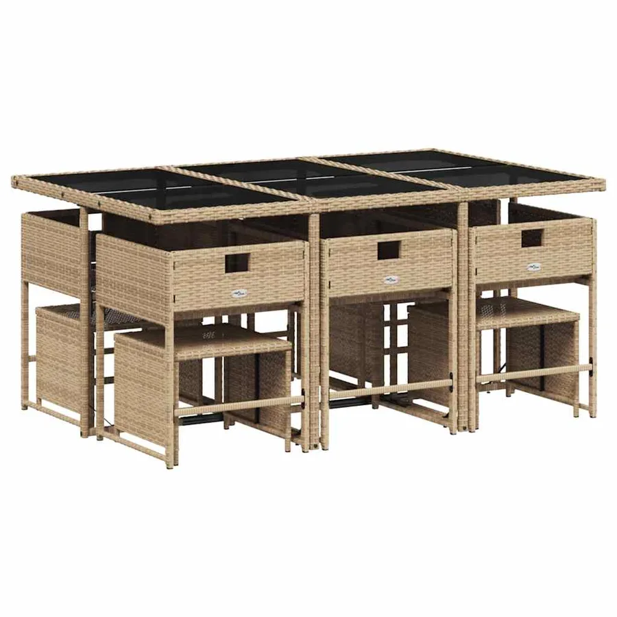 Ensemble à manger de jardin et coussins 11 pcs beige poly rotin - 5