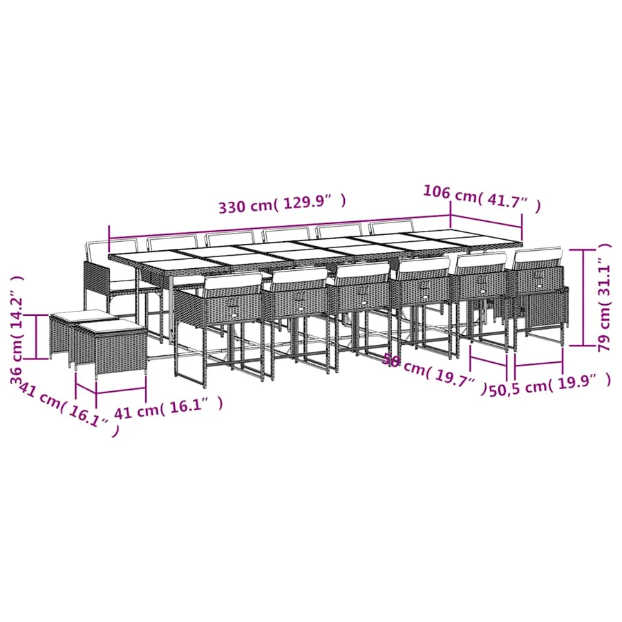 Ensemble à manger de jardin et coussins 17 pcs beige - 11