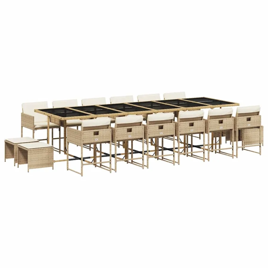 Ensemble à manger de jardin et coussins 17 pcs beige - 2