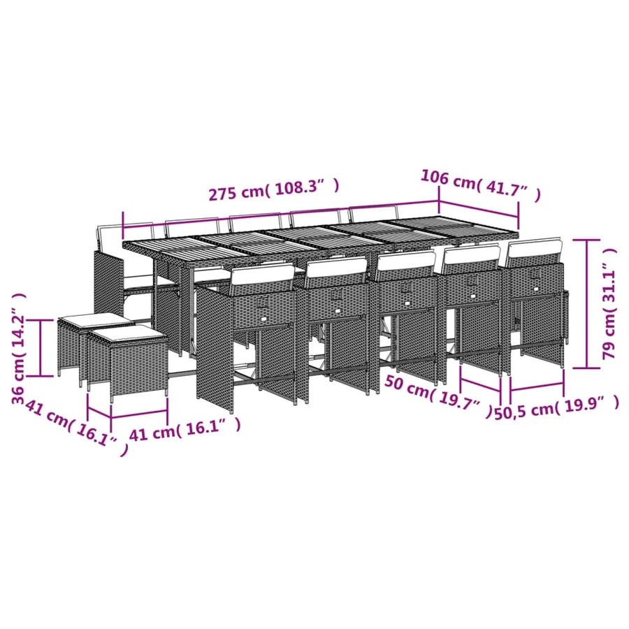 Ensemble à manger de jardin et coussins 15 pcs beige - 11