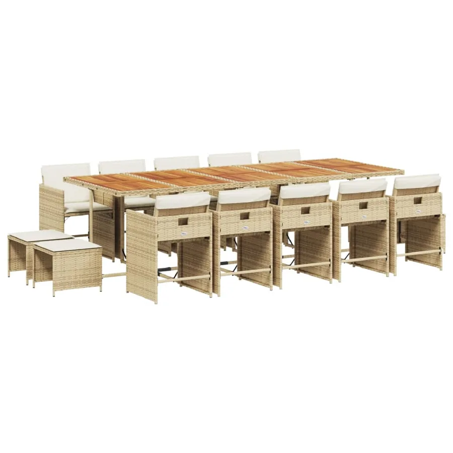 Ensemble à manger de jardin et coussins 15 pcs beige - 2