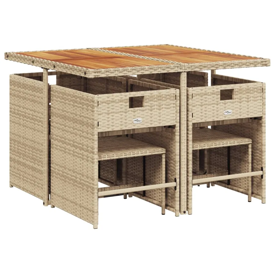 Ensemble à manger de jardin et coussins 9 pcs beige Poly rotin - 3