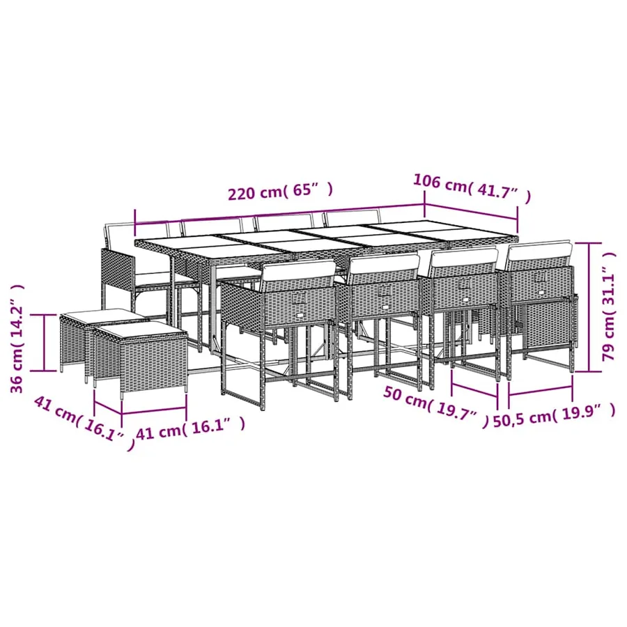 Ensemble à manger de jardin 13 pcs coussins noir résine tressée - 11