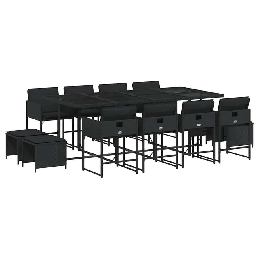 Ensemble à manger de jardin 13 pcs coussins noir résine tressée - 2