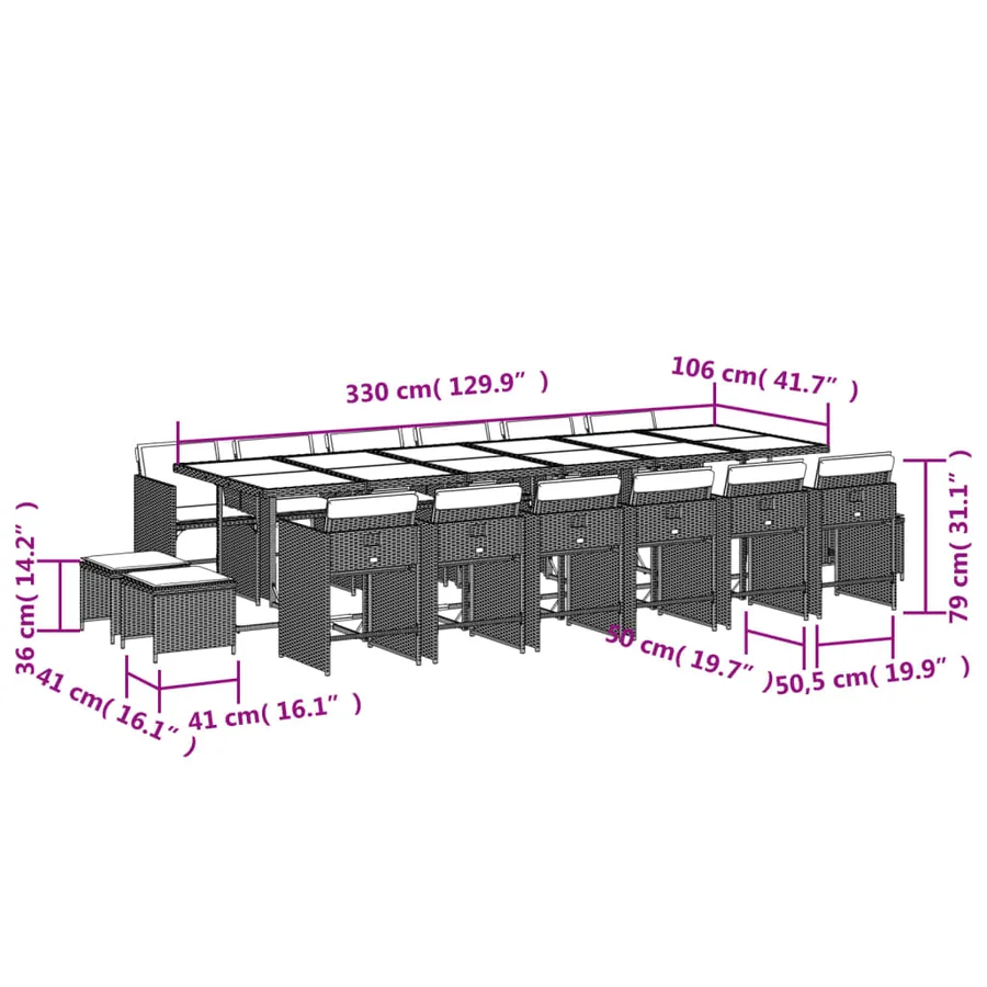 Ensemble à manger de jardin et coussins 17 pcs beige - 11