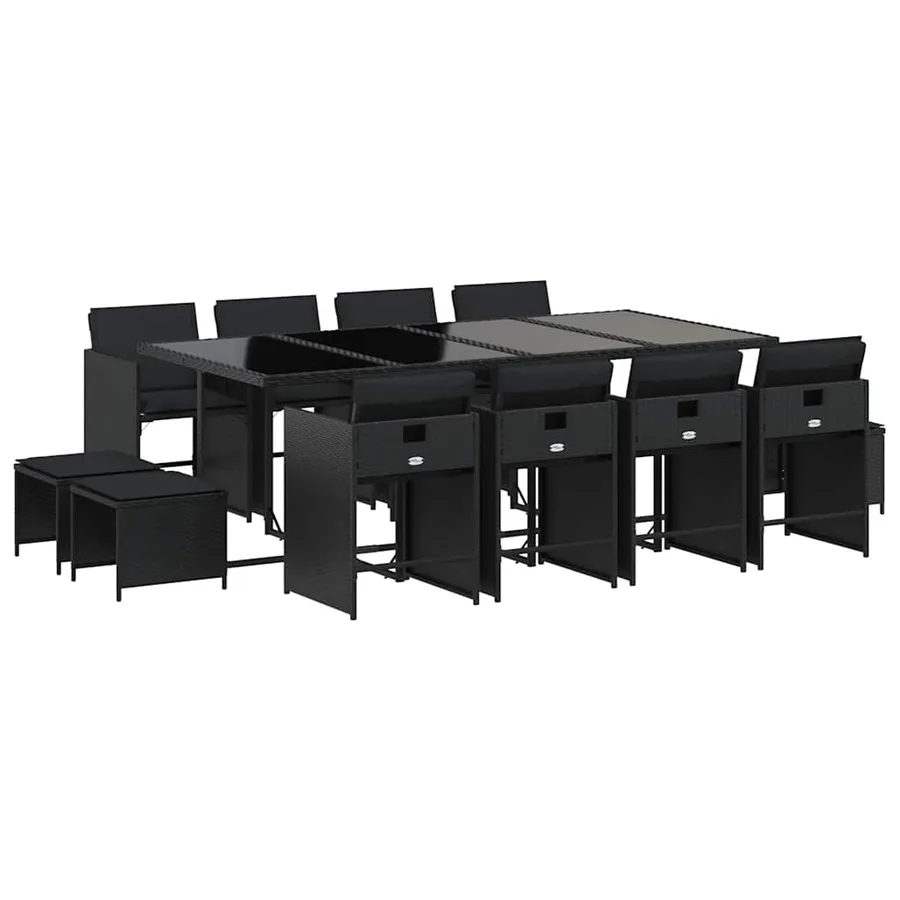 Ensemble à manger de jardin 13 pcs coussins noir résine tressée - 2