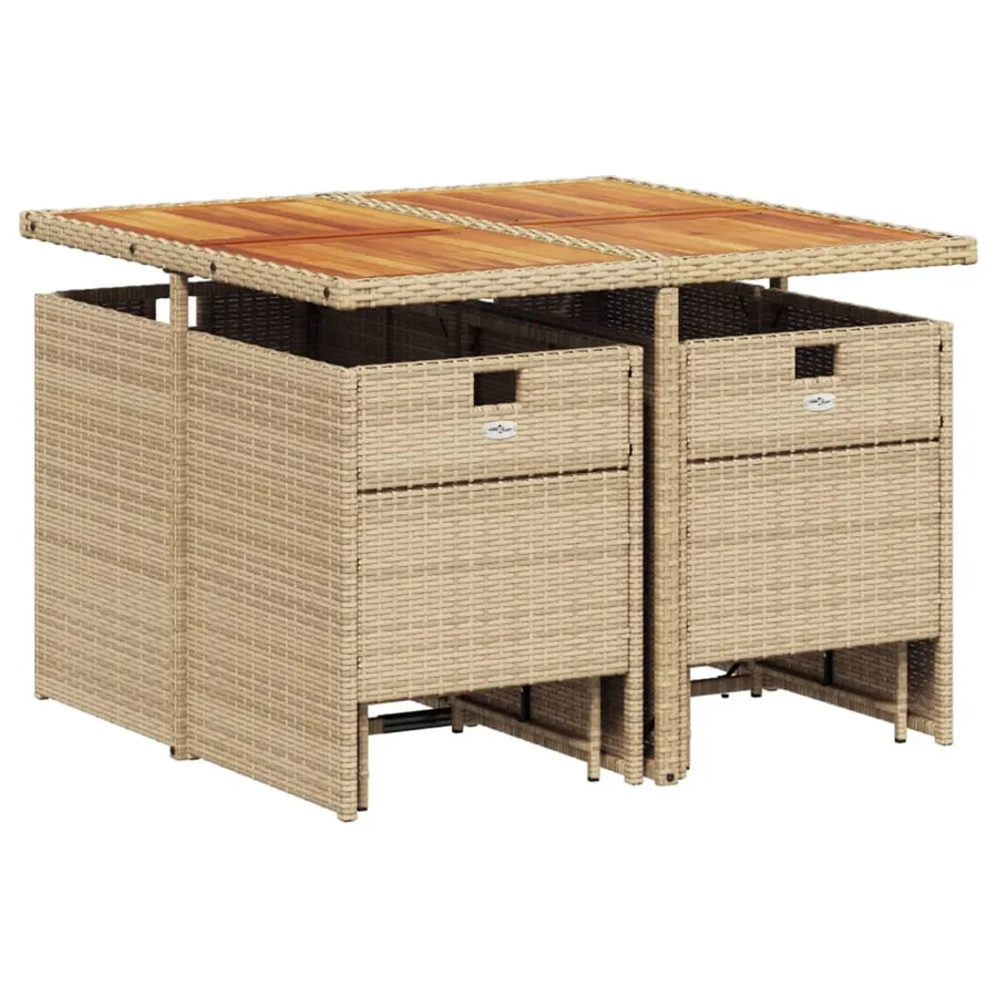 Ensemble à manger de jardin et coussins 9 pcs beige Poly rotin - 3