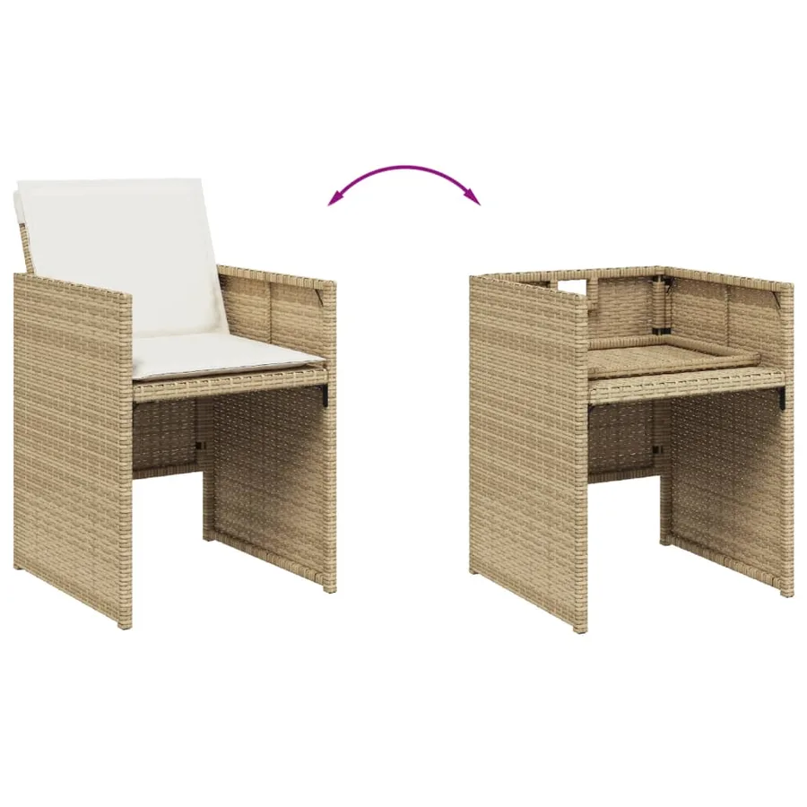 Ensemble à manger de jardin et coussins 9 pcs beige Poly rotin - 7