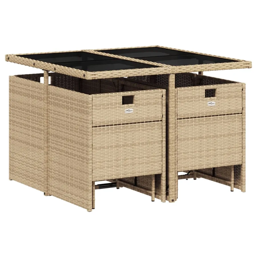 Ensemble à manger de jardin et coussins 9 pcs beige Poly rotin - 3