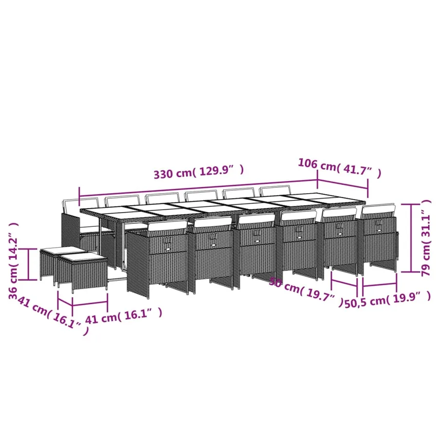 Ensemble à manger de jardin et coussins 17 pcs beige - 11