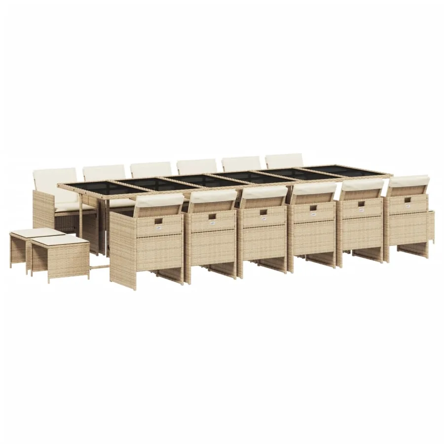 Ensemble à manger de jardin et coussins 17 pcs beige - 2