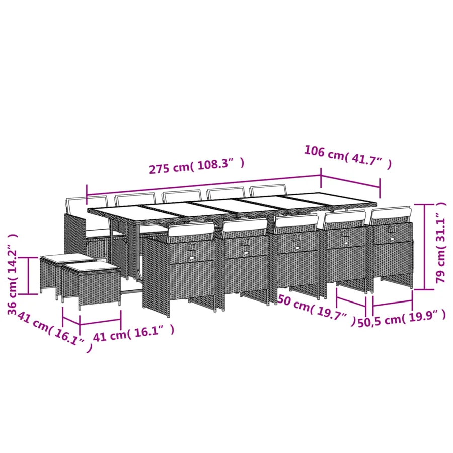 Ensemble à manger de jardin et coussins 15 pcs beige - 11
