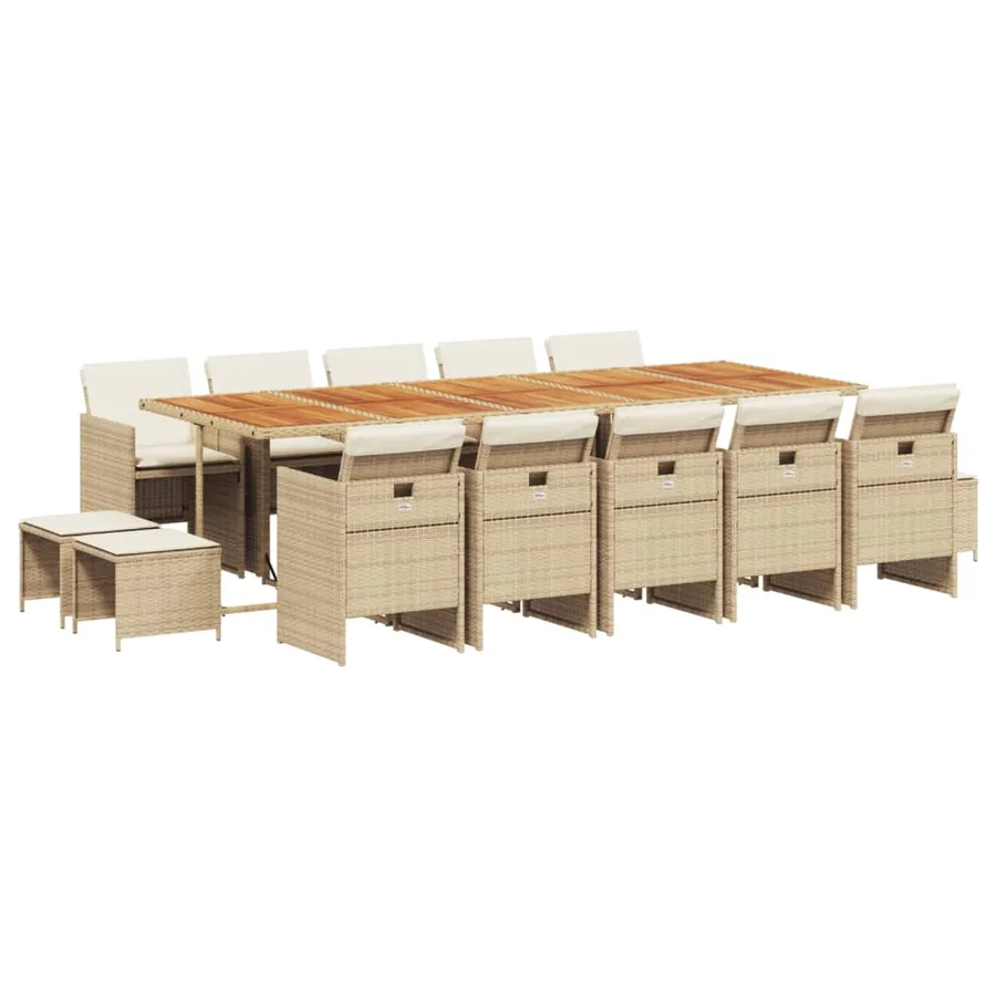 Ensemble à manger de jardin et coussins 15 pcs beige - 2