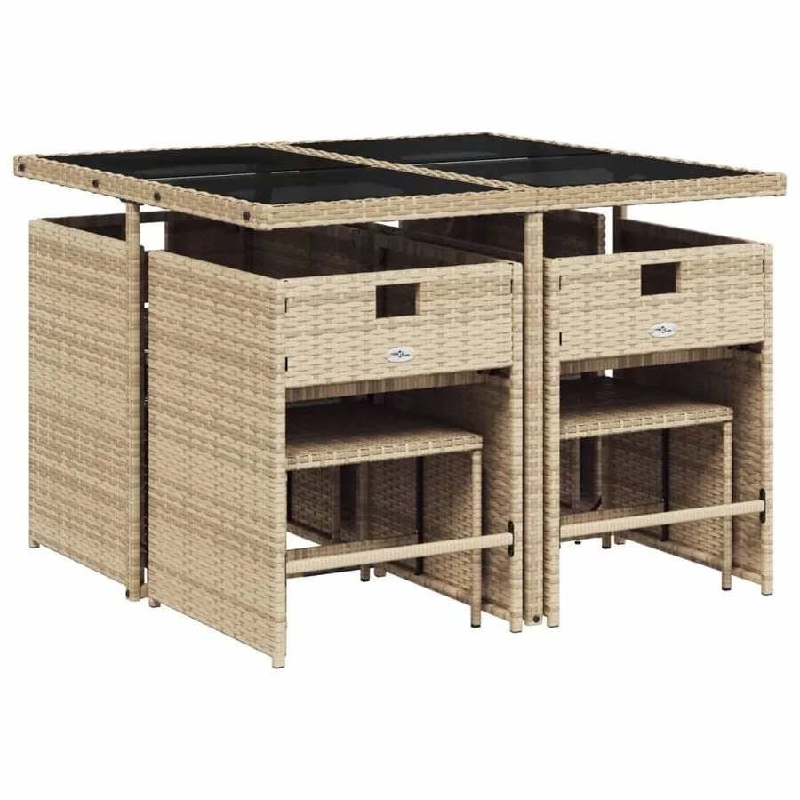 Ensemble à manger de jardin et coussins 9 pcs beige Poly rotin - 3
