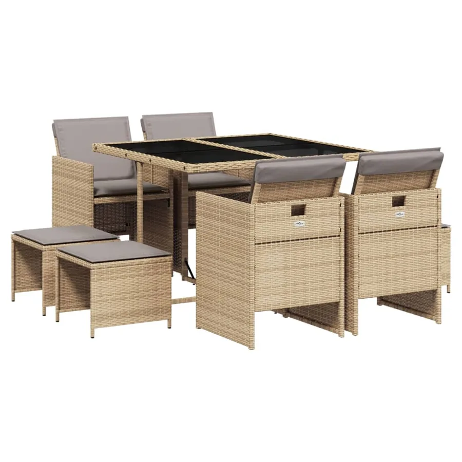 Ensemble à manger de jardin et coussins 9 pcs mélange beige - 2