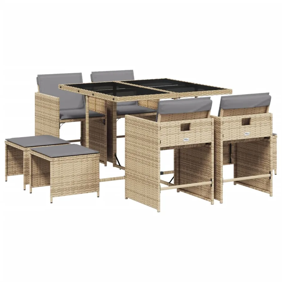 Ensemble à manger de jardin et coussins 9 pcs mélange beige - 2