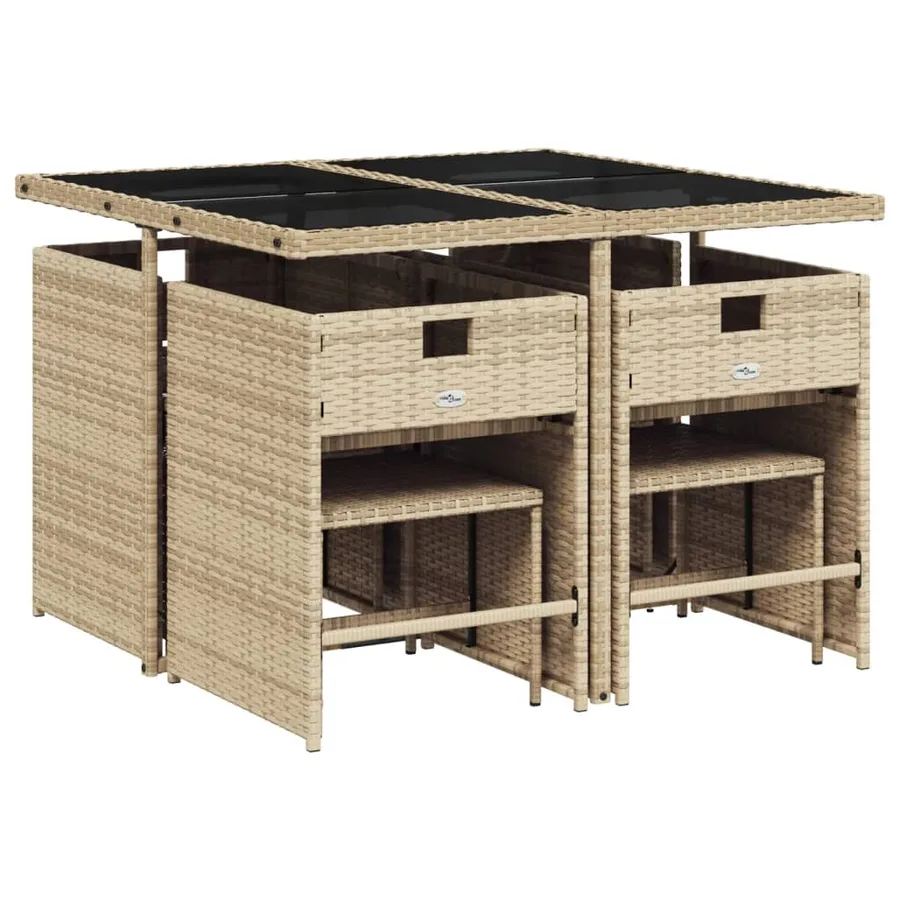 Ensemble à manger de jardin et coussins 9 pcs mélange beige - 3