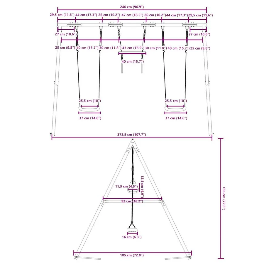 Ensemble de balançoire d'extérieur avec balançoires et trapèze - 10