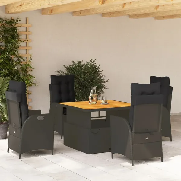 Ensemble à manger de jardin coussins 5pcs Noir Résine tressée