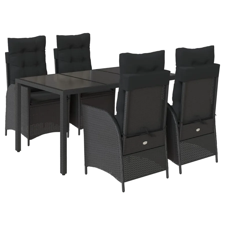 Ensemble à manger de jardin coussins 5pcs Noir Résine tressée - 2