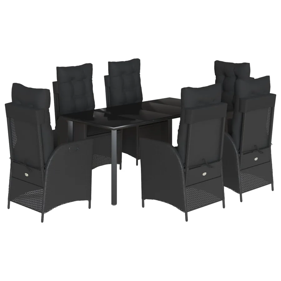 Ensemble à manger de jardin coussins 7pcs Noir Résine tressée - 2