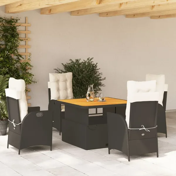 Ensemble à manger de jardin coussins 5pcs Noir Résine tressée