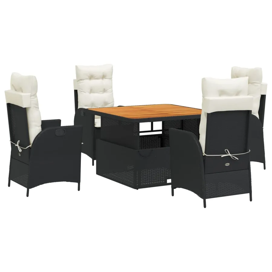 Ensemble à manger de jardin coussins 5pcs Noir Résine tressée - 2