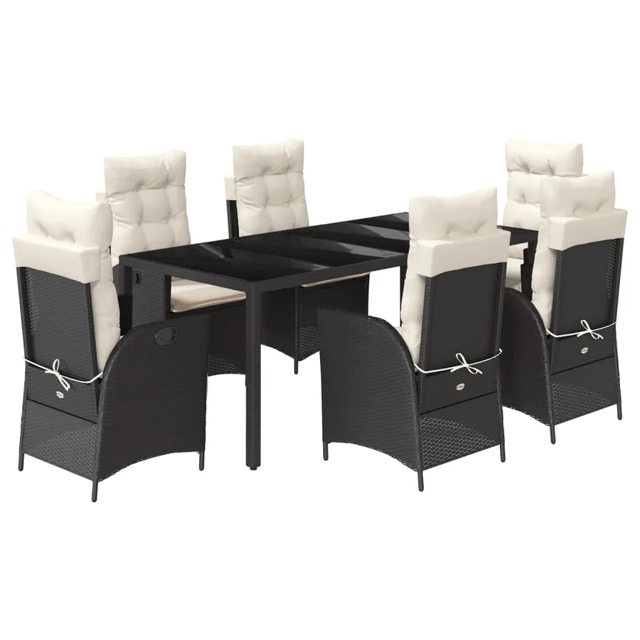 Ensemble à manger de jardin coussins 7pcs Noir Résine tressée - 2