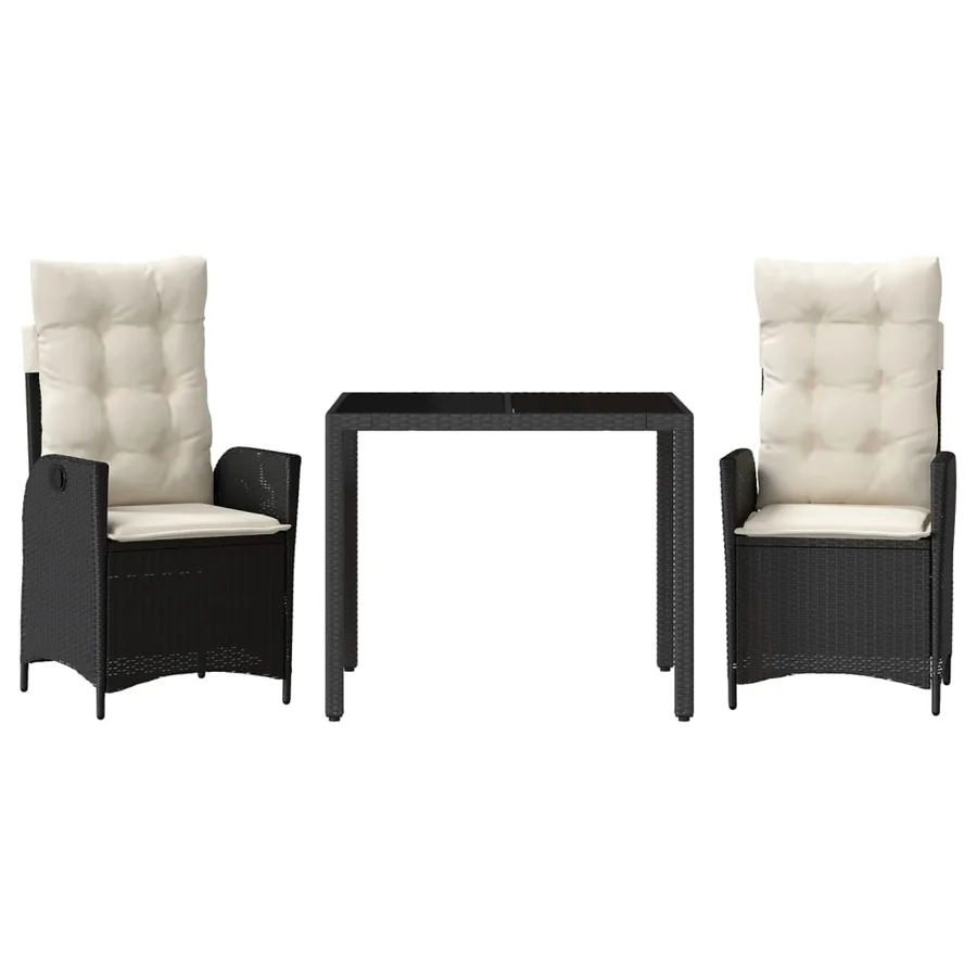 Ensemble à manger de jardin avec coussins 3 pcs Noir - 2