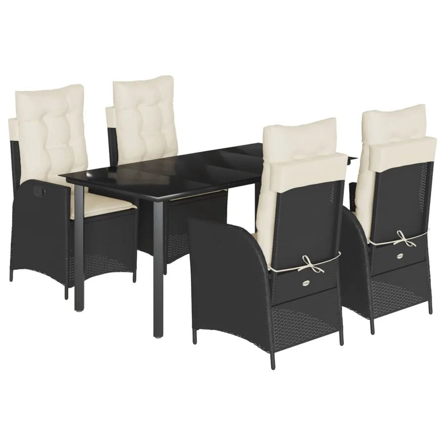 Ensemble à manger de jardin coussins 5pcs Noir Résine tressée - 2