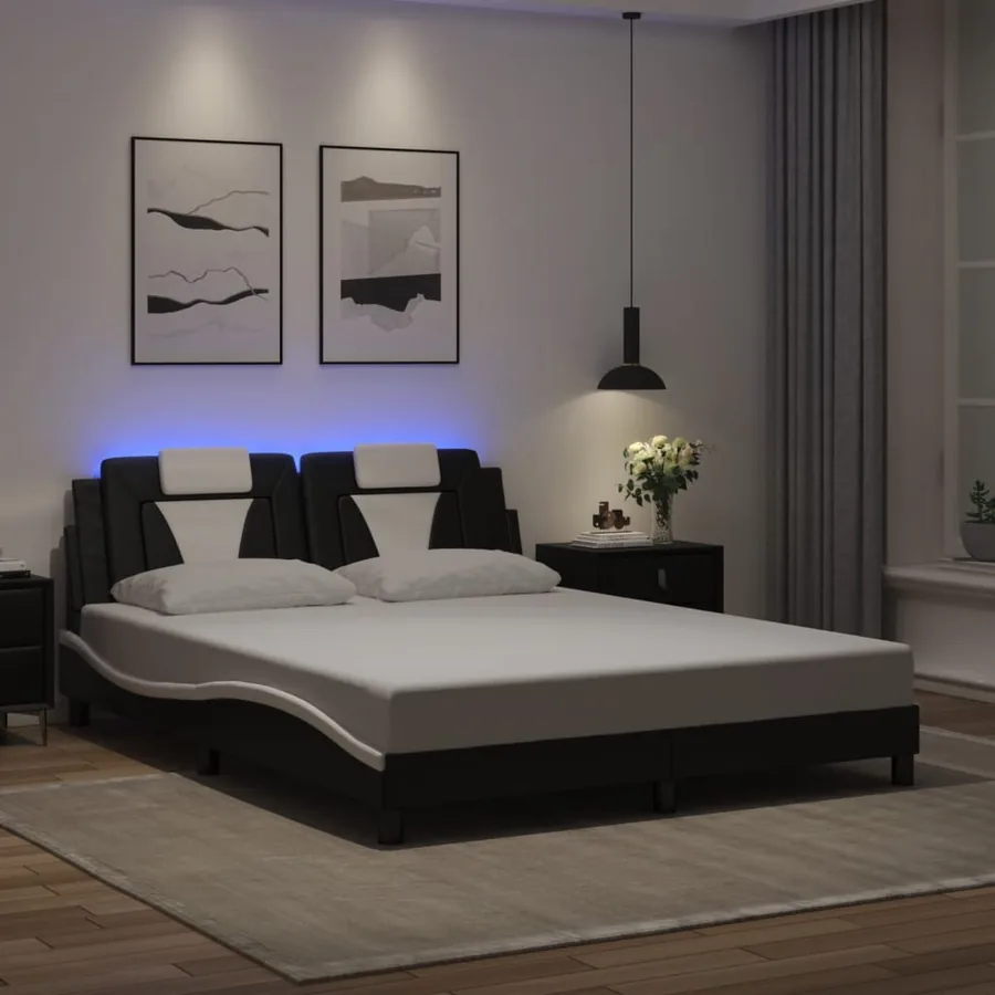 Cadre de lit Viana avec LED sans matelas noir et blanc 160x200 cm