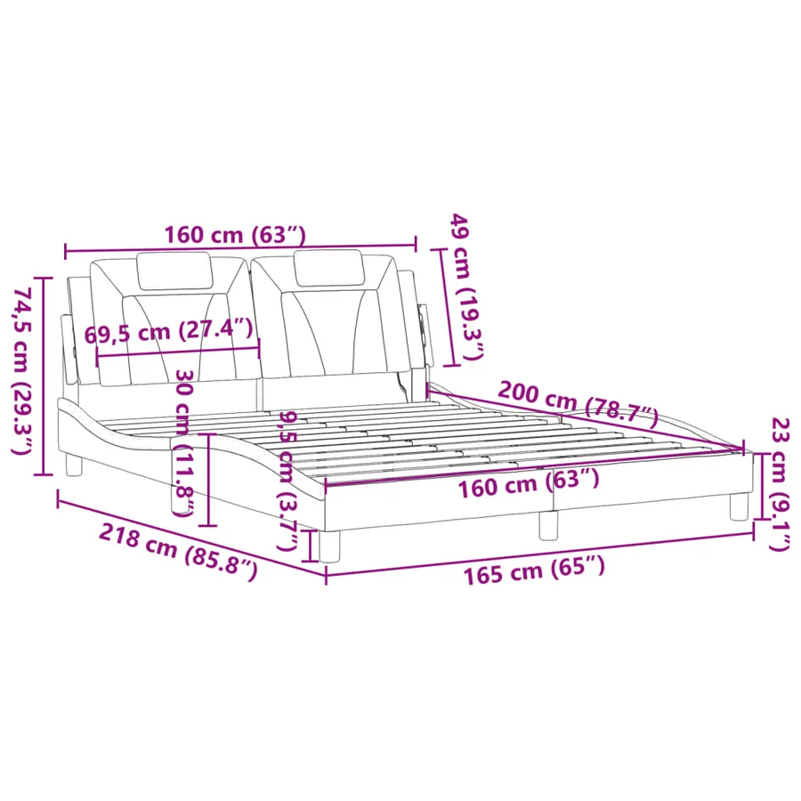 Cadre de lit Viana avec LED sans matelas noir et blanc 160x200 cm - 17