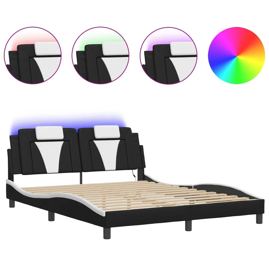 Cadre de lit Viana avec LED sans matelas noir et blanc 160x200 cm - 2