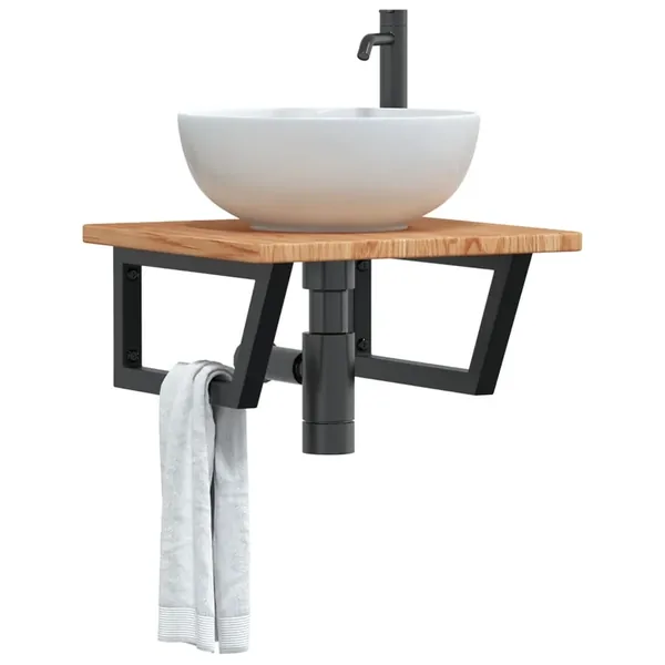 Étagère de vasque murale acier et bois de chêne massif