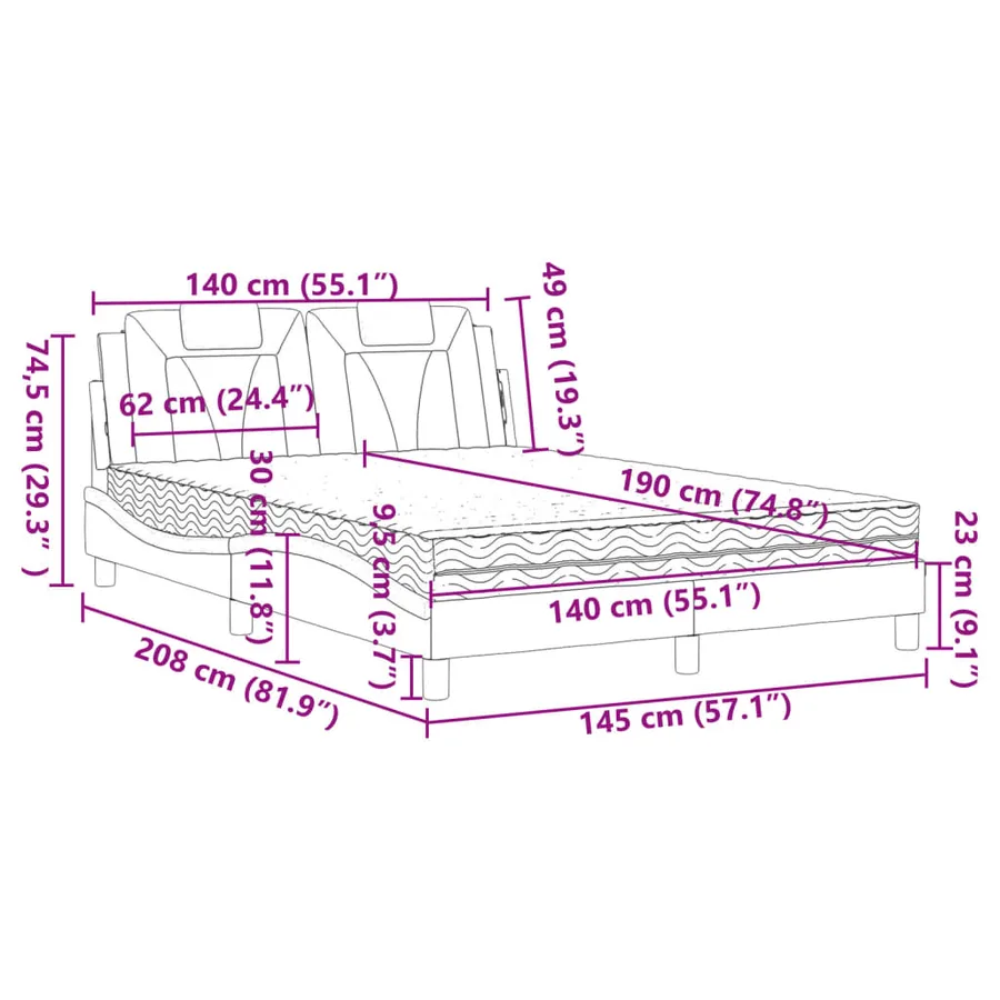 Lit Viana avec matelas marron 140x190 cm similicuir - 11
