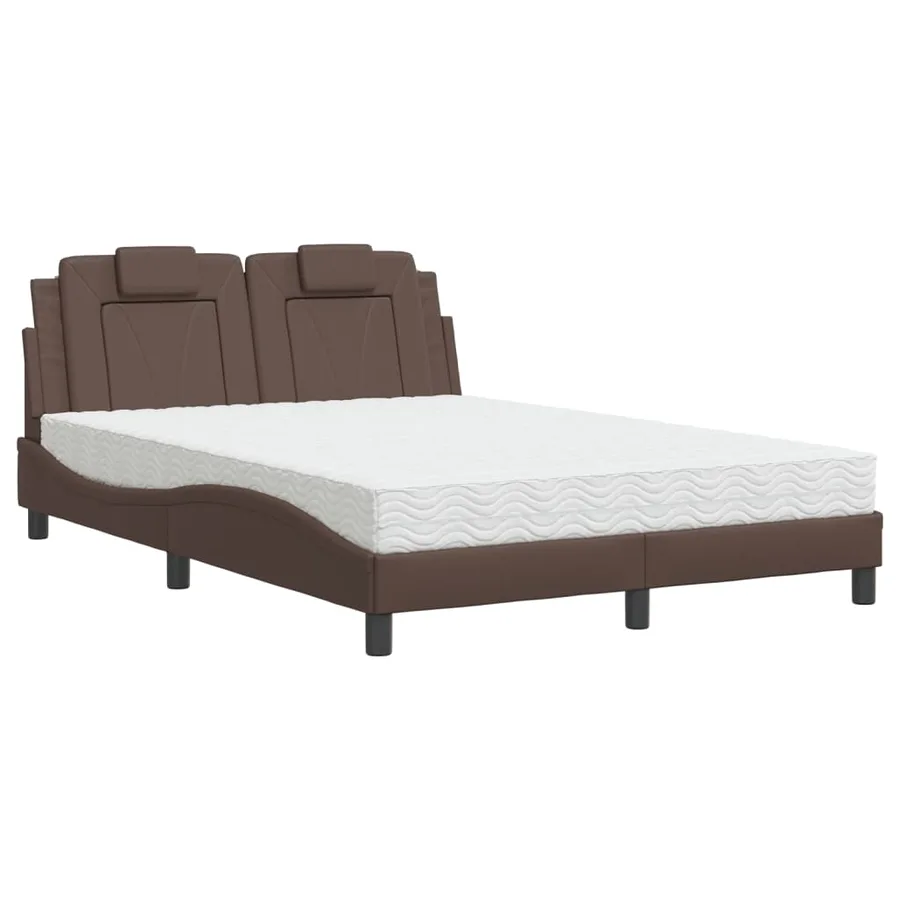 Lit Viana avec matelas marron 140x190 cm similicuir - 2