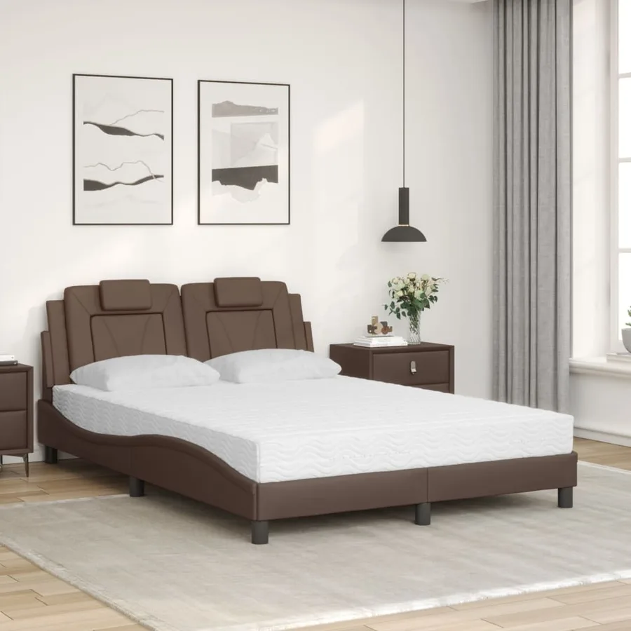 Lit Viana avec matelas marron 140x190 cm similicuir - 3