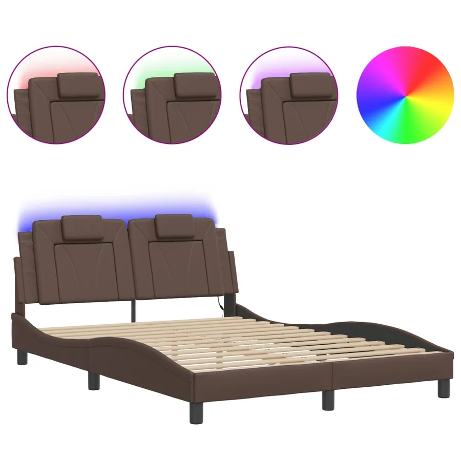 Cadre de lit Viana avec LED sans matelas marron 140x190 cm - 2