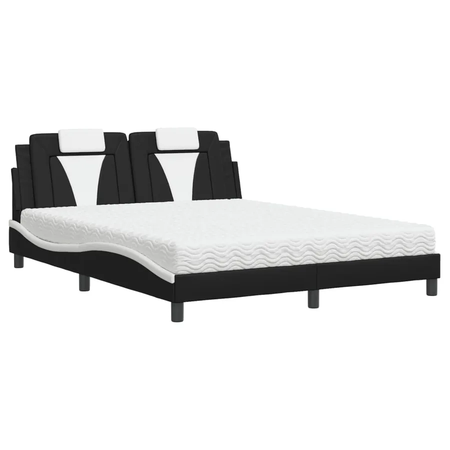 Lit Viana avec matelas noir et blanc 160x200 cm similicuir - 2