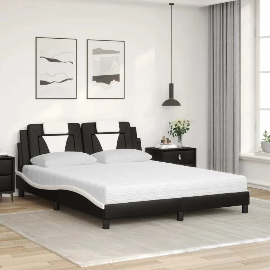 Lit Viana avec matelas noir et blanc 160x200 cm similicuir - 3