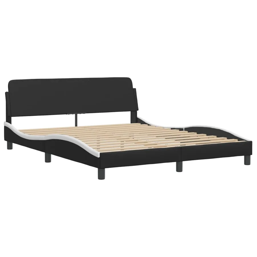 Lit Viana avec matelas noir et blanc 160x200 cm similicuir - 4
