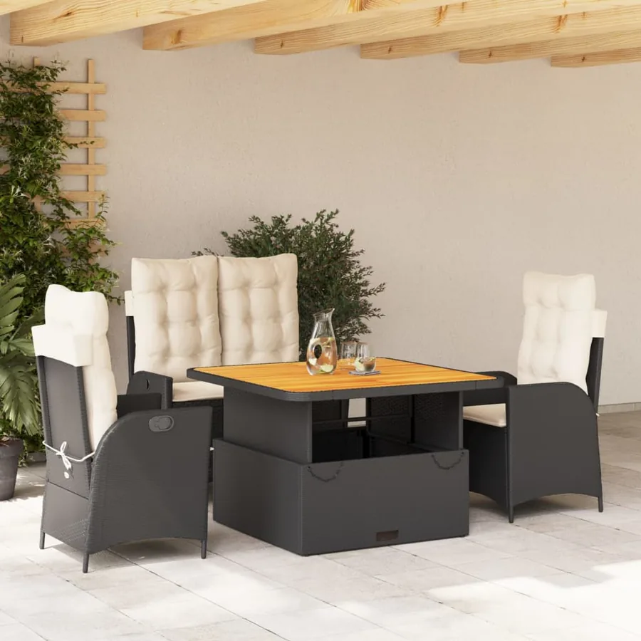 Ensemble à manger de jardin 4 pcs avec coussins noir