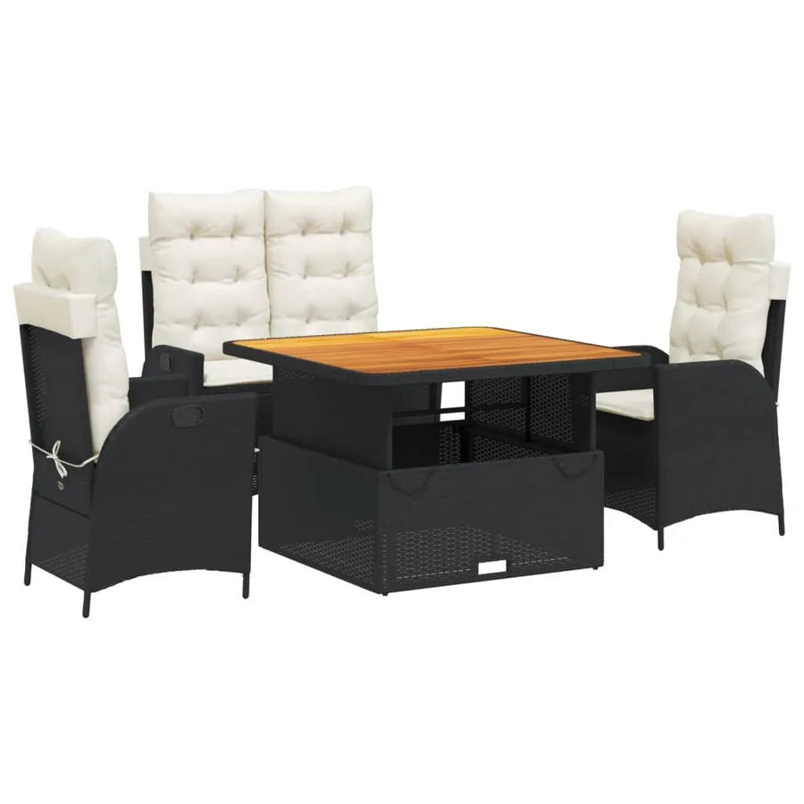 Ensemble à manger de jardin 4 pcs avec coussins noir - 2