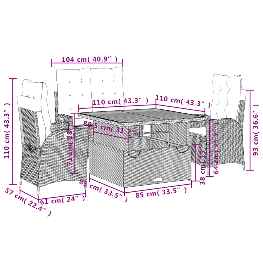 Ensemble à manger de jardin 4 pcs avec coussins noir - 9