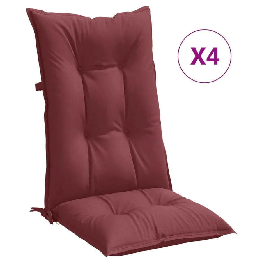 Coussins de chaise dossier haut lot de 4 rouge bordeaux mélangé - 2