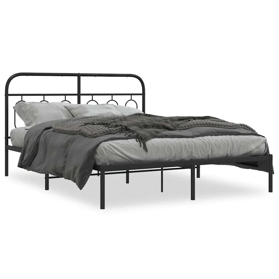 Cadre de lit métal sans matelas avec tête de lit noir 135x190cm - 2