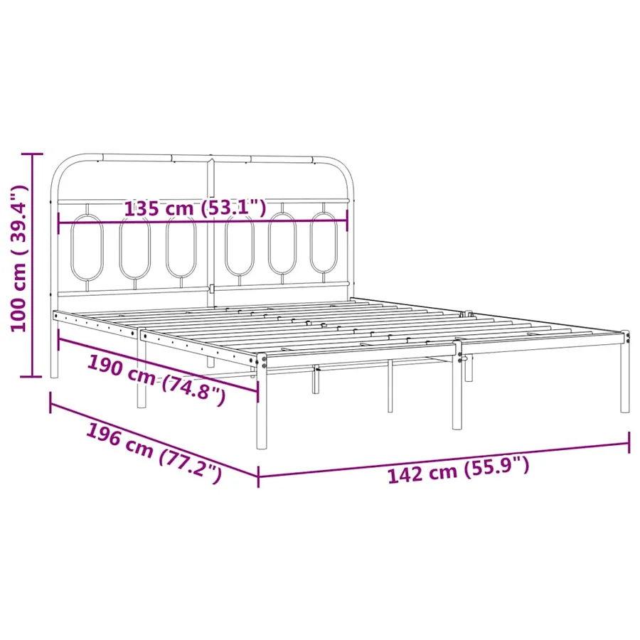 Cadre de lit métal sans matelas avec tête de lit noir 135x190cm - 8